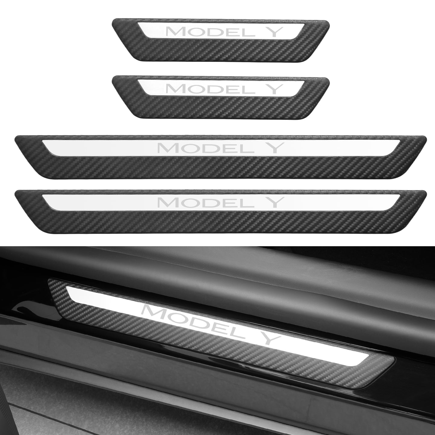 4PCS Door Sill Guards Kit ABS Carbon Fiber Aluminum Alloy Fits for Tesla Model Y/3 Anti-Kick Protection for Your Original Vehicle