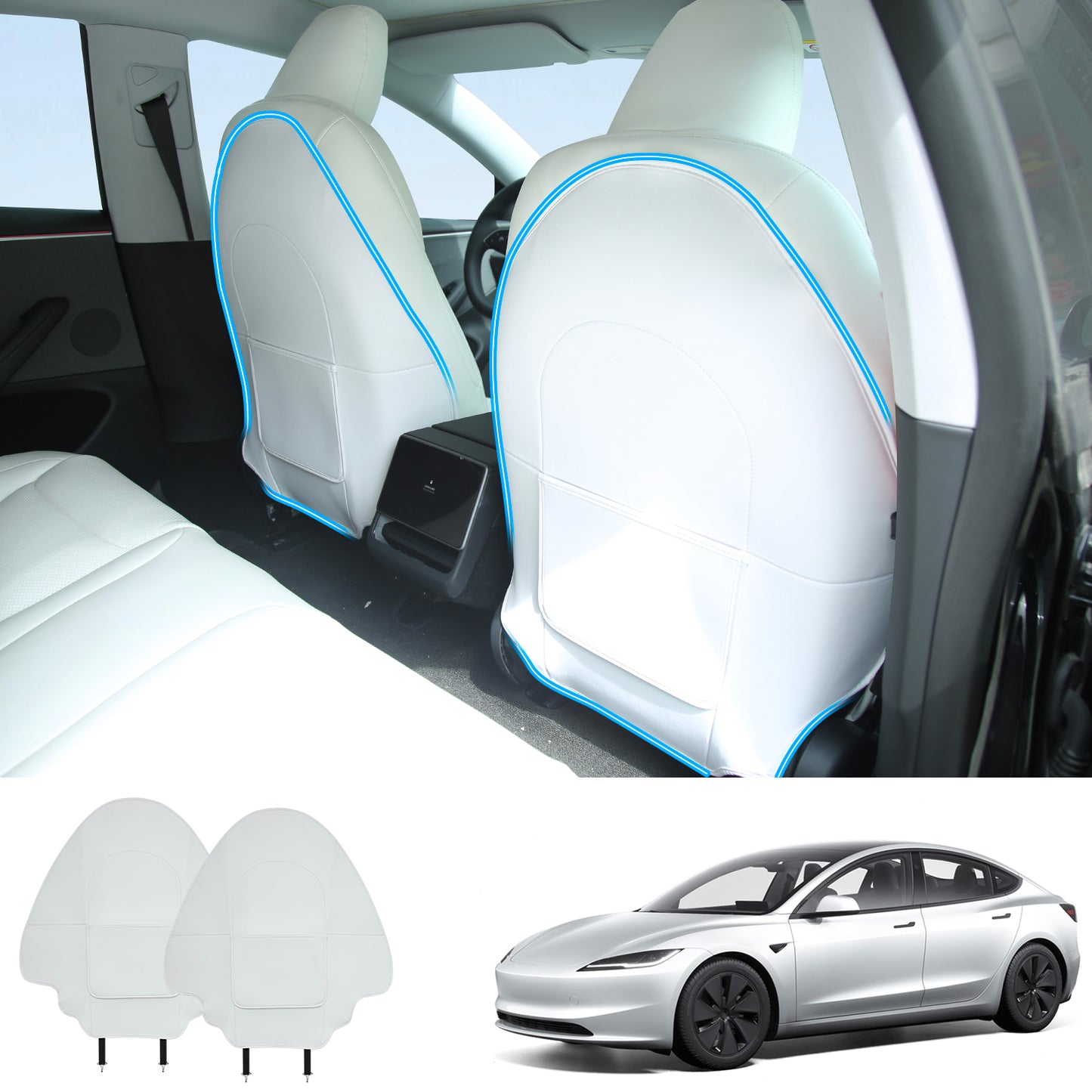 Leather Seat Back Kick Guard for Tesla Model 3 Highland/3/Y/Juniper - Set of 2