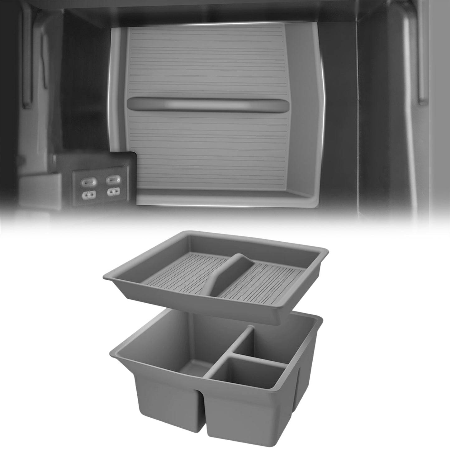 Center Console Organizer for Toyota Sienna 2021-2026 Armrest Box Secondary Tray Storage Silicone Armrest Box Insert Organizer (Gray)