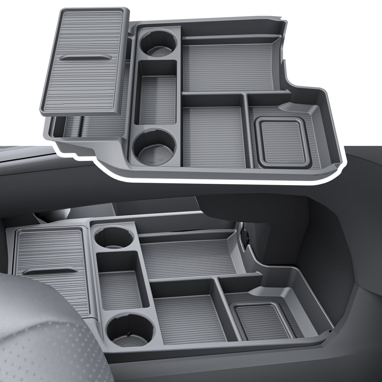 Organizér na středovou konzolu Dolní úložný box s držákem na poháry pro Toyota Sienna 2021-2026 Materiál TPE s originální kresbou dřeva pro interiérové ​​doplňky Sienna, černá