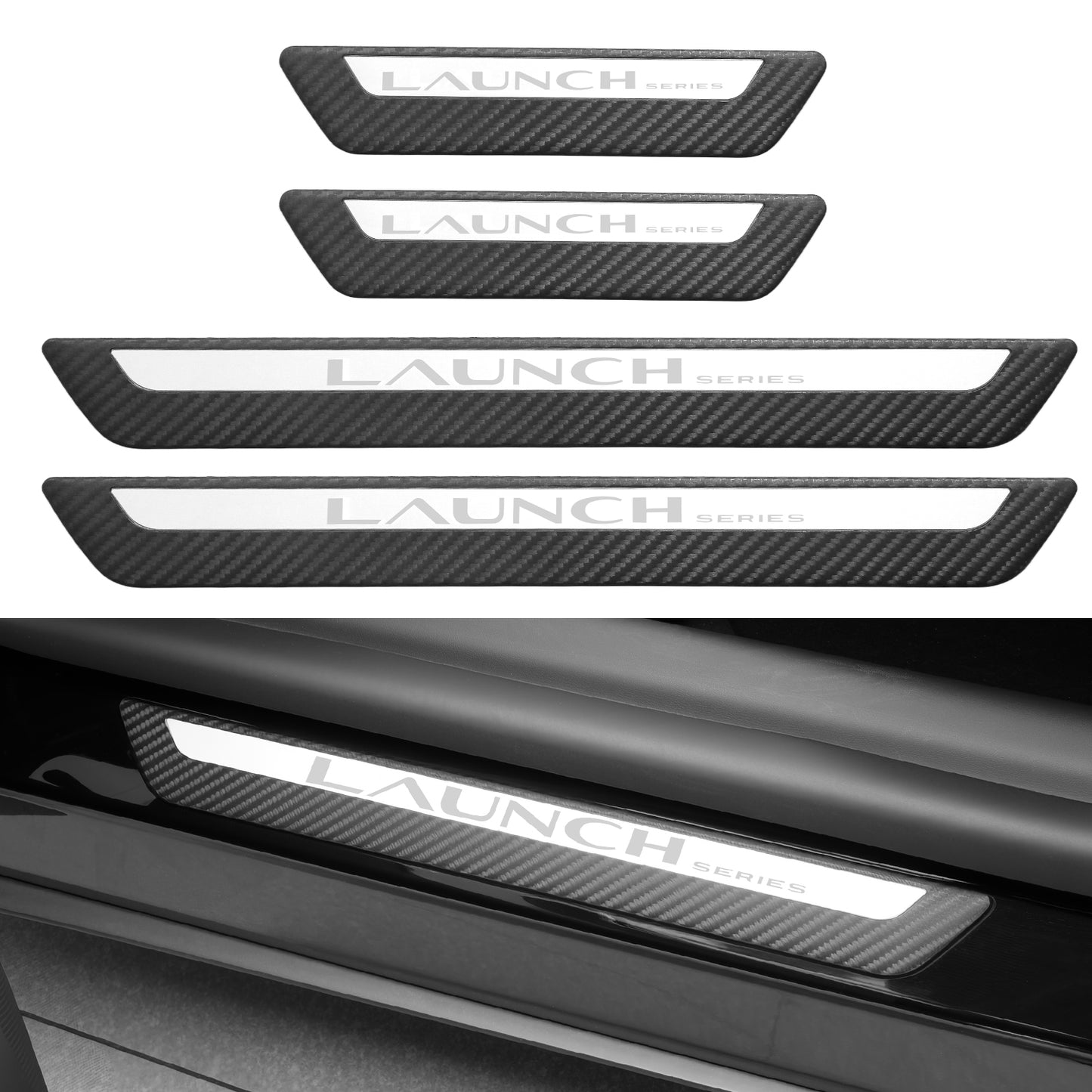 4PCS Door Sill Guards Kit ABS Carbon Fiber Aluminum Alloy Fits for Tesla Model Y/3 Anti-Kick Protection for Your Original Vehicle