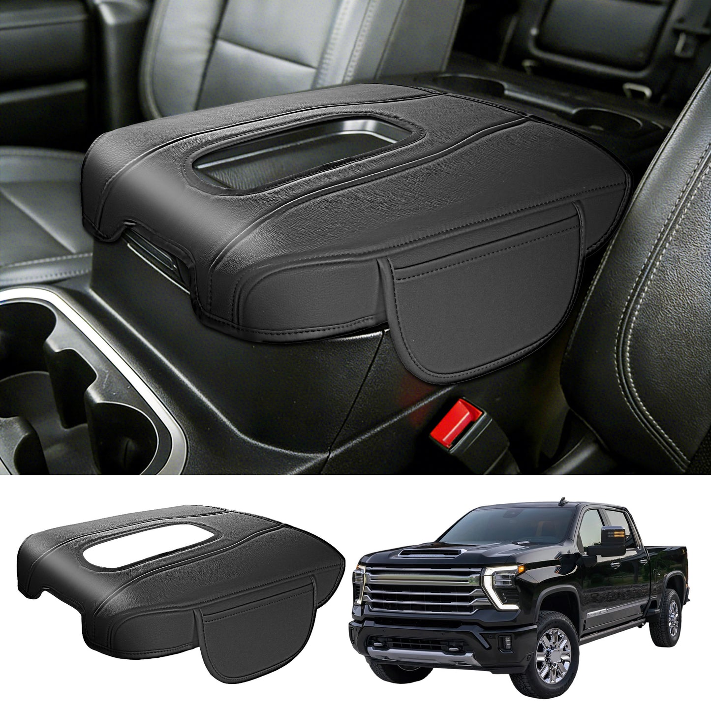 Kryt středové konzoly Kompatibilní s 2019-2025 2026 Chevy Silverado/GMC Sierra Jump Seat příslušenství, kožený ochranný kryt loketní opěrky střední konzoly (POUZE pro konzolu dělené lavice)