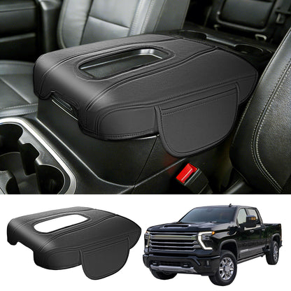 Kryt středové konzoly Kompatibilní s 2019-2025 2026 Chevy Silverado/GMC Sierra Jump Seat příslušenství, kožený ochranný kryt loketní opěrky střední konzoly (POUZE pro konzolu dělené lavice)