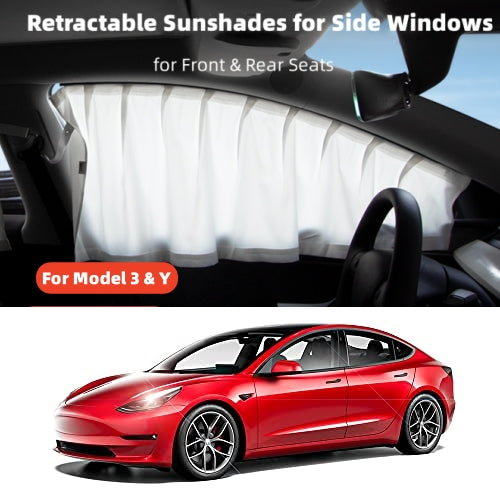 Pare-soleil rétractable pour fenêtres latérales avec rail coulissant, convient pour Tesla modèle 3 et modèle Y