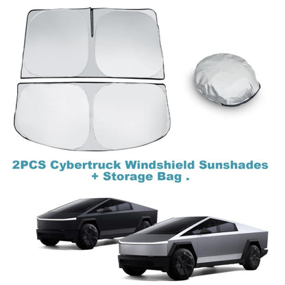 2024-2025 Cybertruck Ice Crystal Net Glass Roof & Windshield Sunshade – Heat-Blocking, Foldable Sun Visor with Mirror Cut-Out, Cool Reflective Design, 2PCS