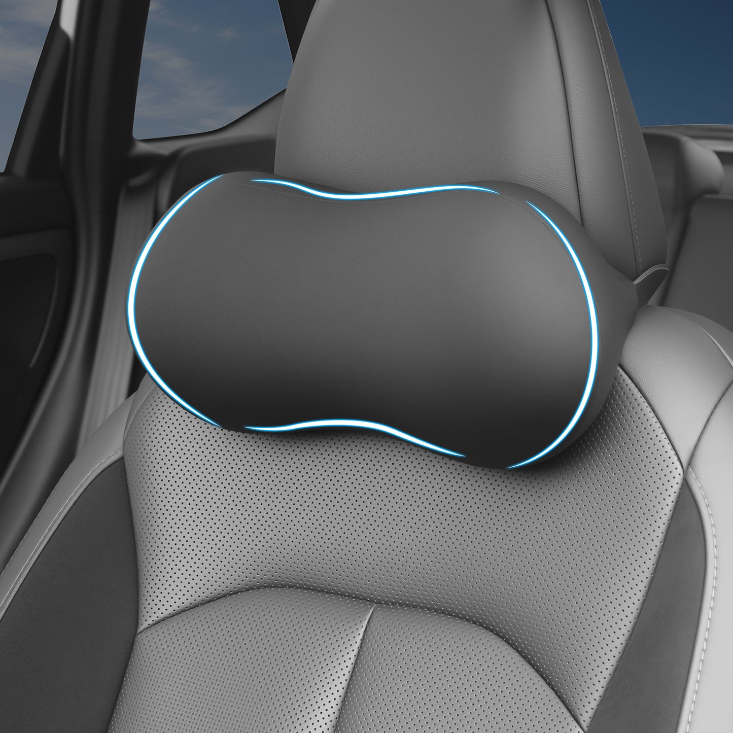 Almohada para reposacabezas de coche para soporte de cuello, almohada de espuma viscoelástica para el cuello del coche, ajuste universal, almohada de viaje para reposacabezas, almohada de coche para aliviar el dolor mientras conduces