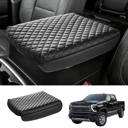 Kryt loketní opěrky středové konzoly Kompatibilní s 2019-2026 GMC Sierra & Chevy Silverado pro 2021-2026 Tahoe Yukon Suburban (pouze podlahová konzola Bucket-Seat) – Vinylová kožená lišta odolná proti poškrábání, černá
