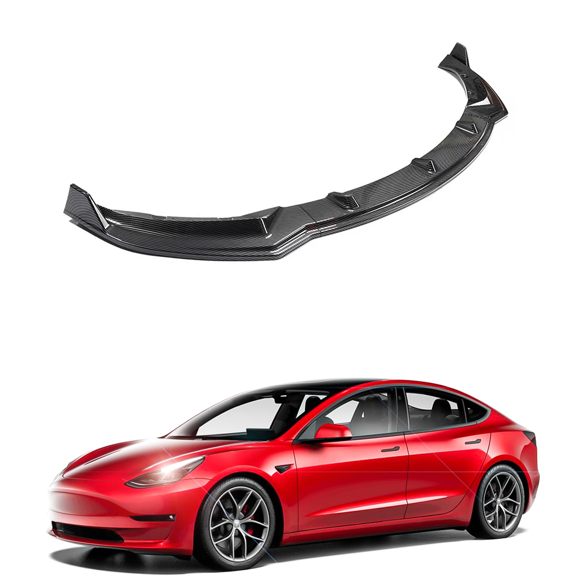 tesla model 3 front bumper lip spoiler splitter install car 2022 2023 2021 2020 2019 2018 s3xy arcoche accessories accessory aftermarket price Vehicles standard long range performance sr+ electric car rwd ev interior exterior diy decoration price elon musk must have black white red blue 5 7 seats seat