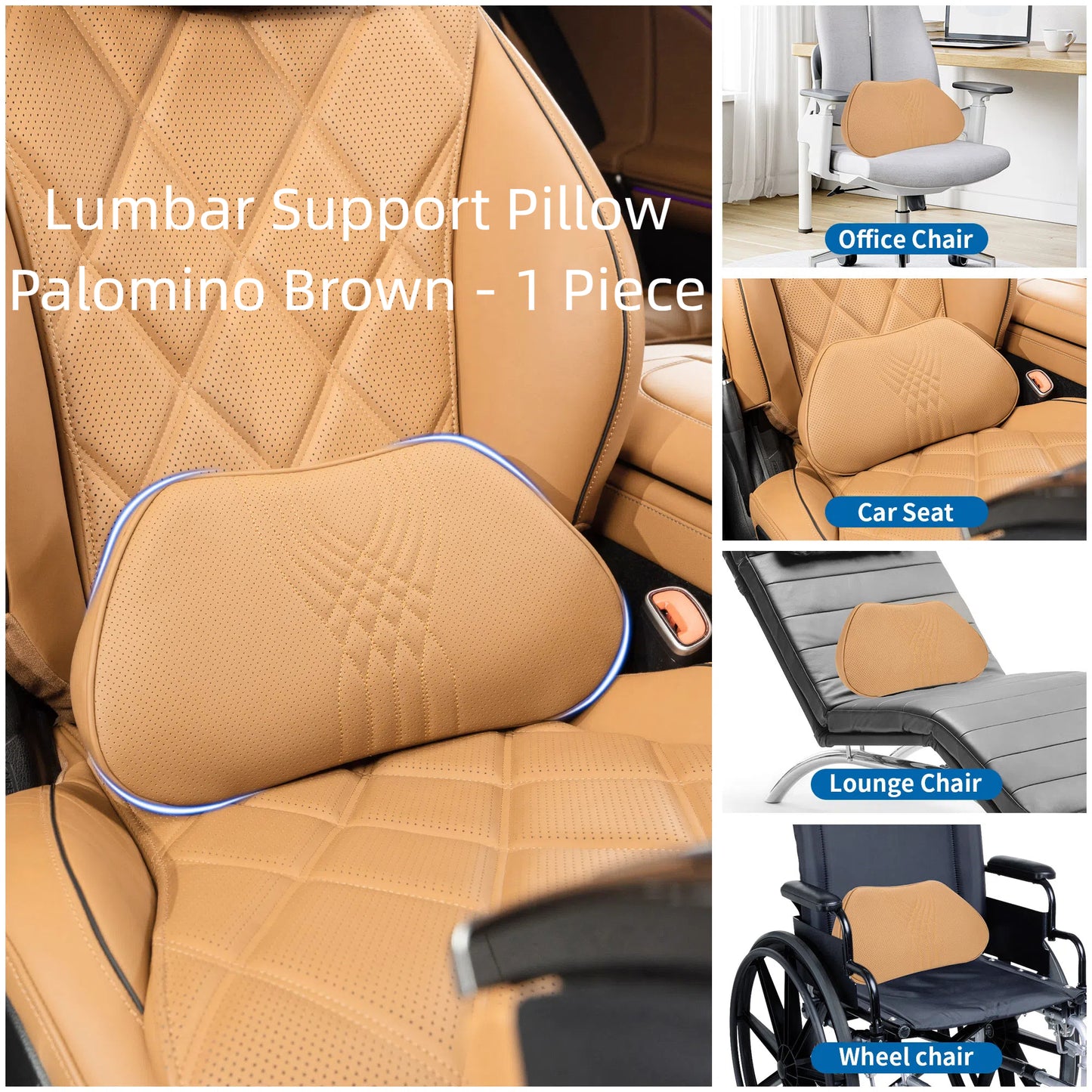 Universal Leather Headrest Lumbar Support Breathable Memory Foam Neck Pillow for Most Cars Home Office