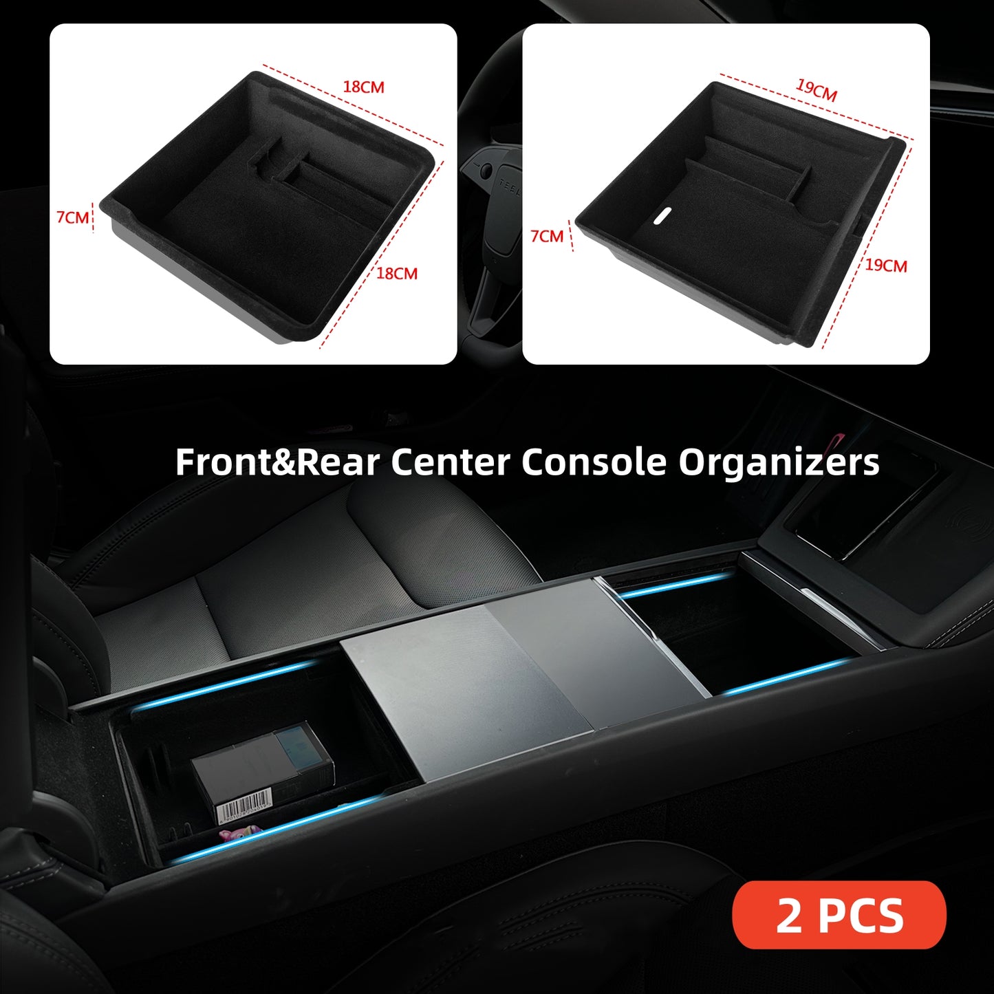 Mittelkonsolen-Organizer-Tablett, beflockt, Autozubehör-Set für Tesla Model 3 Highland