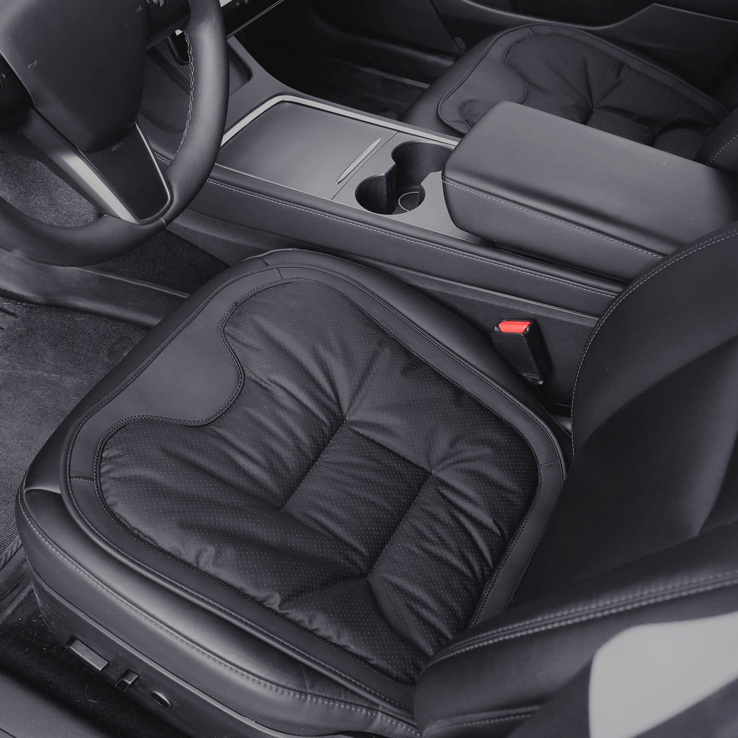 Universal Car Seat Cushion with Adjustable Nappa Leather Cover and Soft Velvet Lining