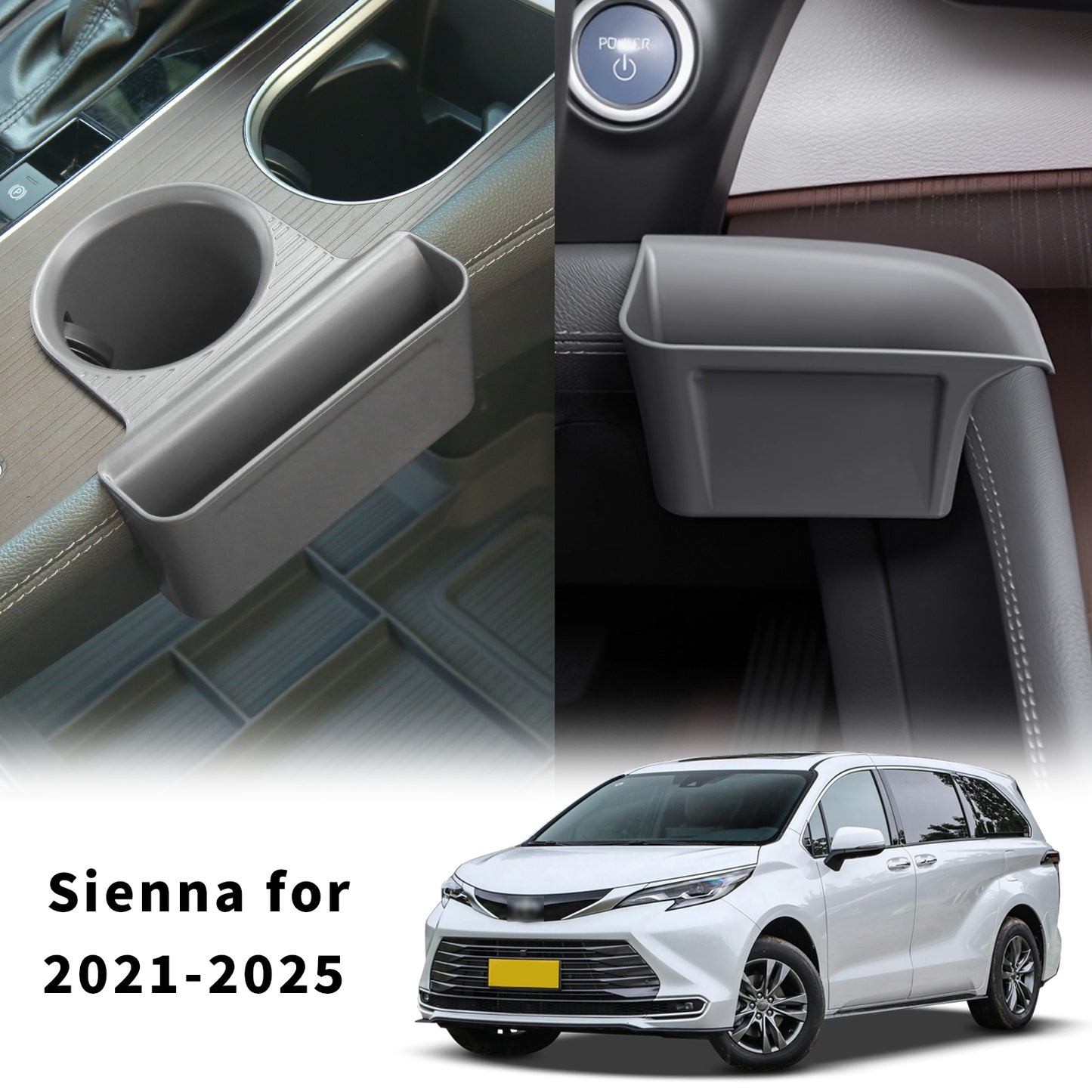 2PCS Cup Holder Storage Box for Toyota Sienna 2021-2026 Gear Shift Insert Organizer Tray Pockets Cup Groove Storage Multifunction Box(Gray)