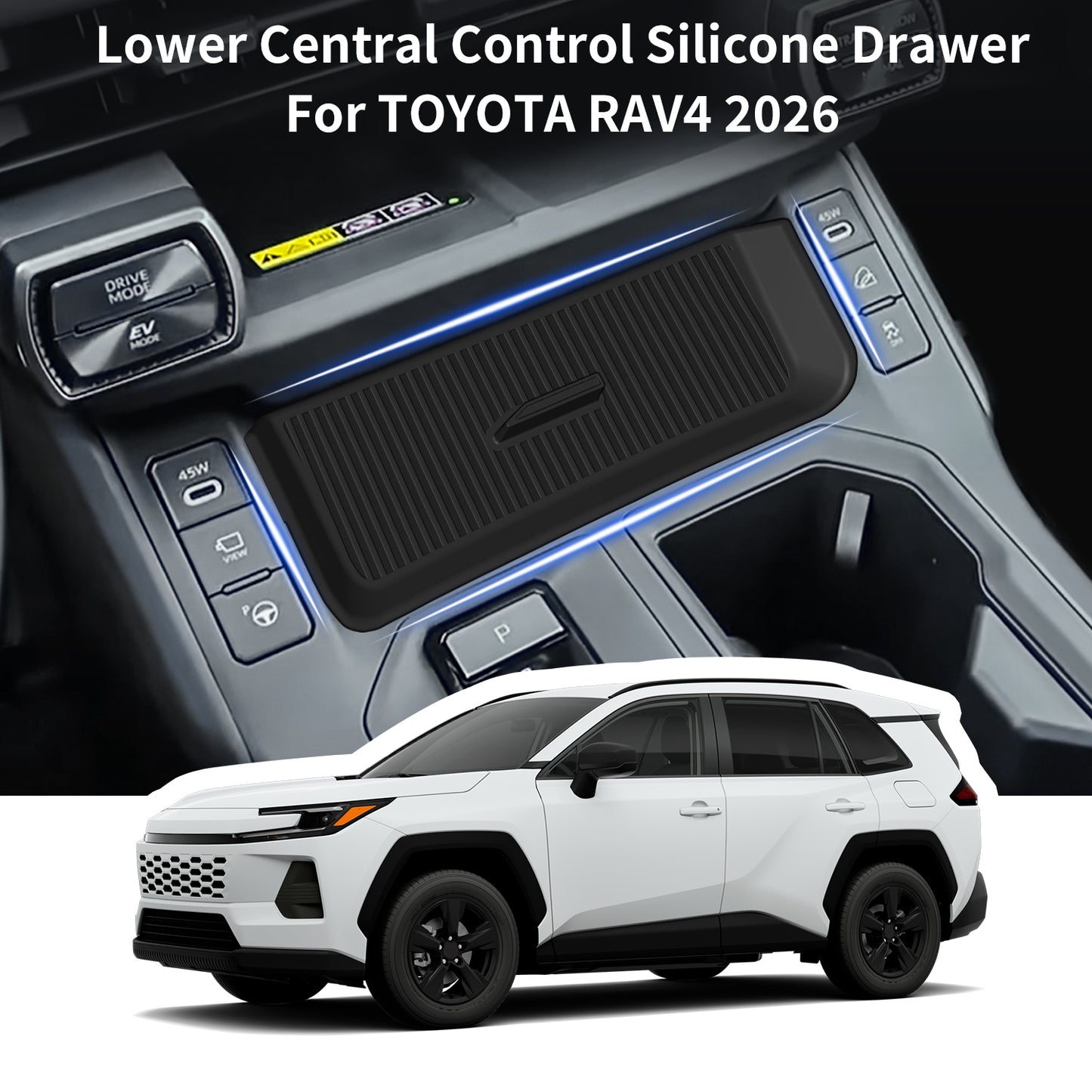 Gear Shift Storage Box for Toyota RAV4 2026 Accessories, Center Console Gear Shift Storage Box Silicone Mat Silicone Pad for Toyota RAV4 2026 Accessories,Black