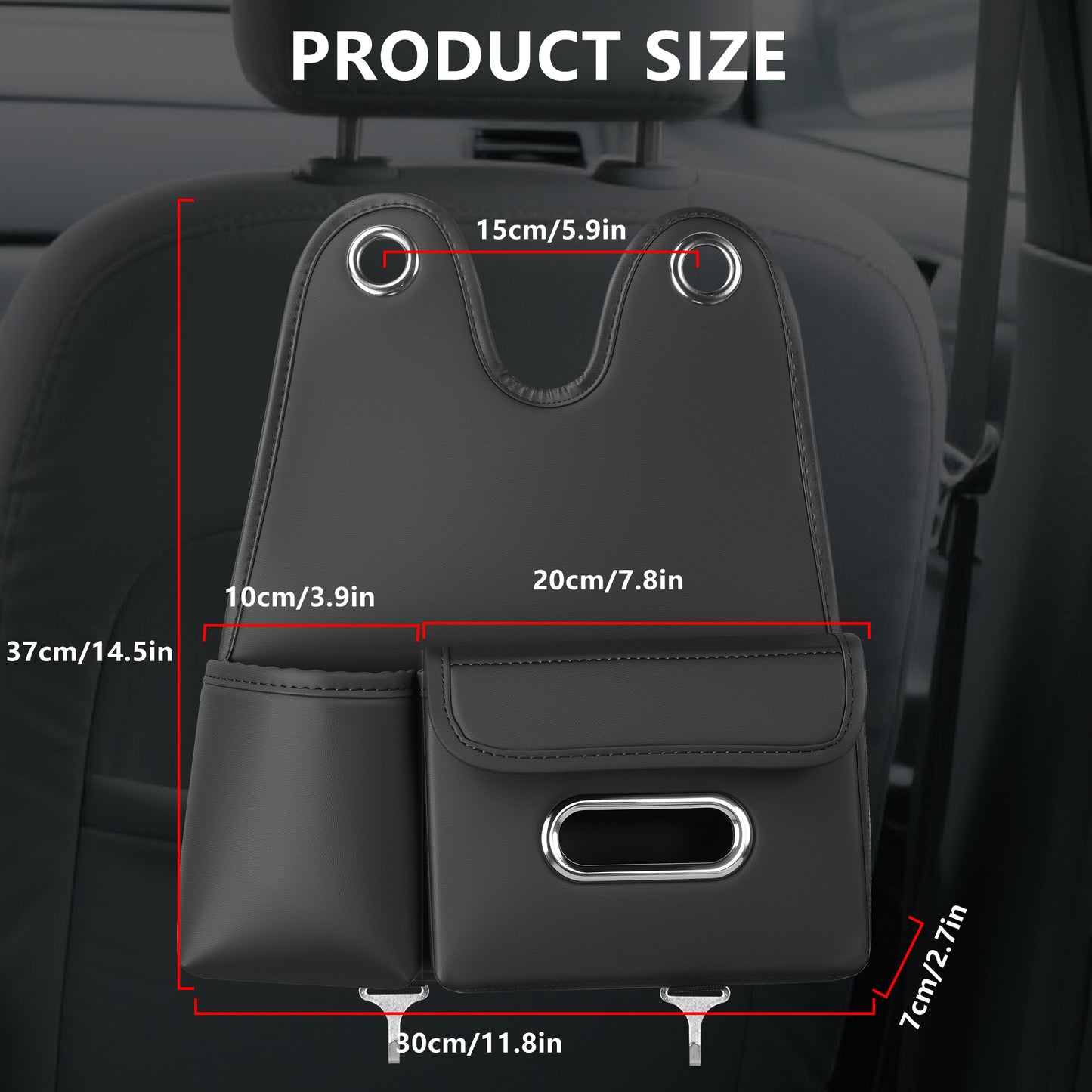 Car Organizer Back Seat, Car Water Cup travel tissue holder Organization Universal car seat back storage sedan SUV compatible vehicle interior accessories Hand-sewn car leather storage bag
