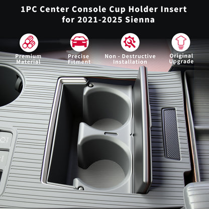 Center Console Cup Holder Insert for Sienna 2021 2022 2023 2024 2025,2025 Upgraded Organizer TPE Cup Holder for Sienna Interior Accessories