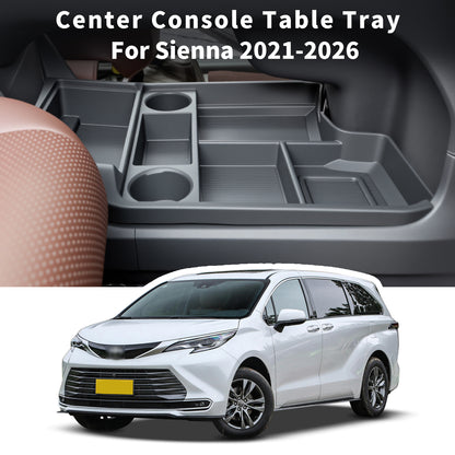 Organizér na středovou konzolu Dolní úložný box s držákem na poháry pro Toyota Sienna 2021-2026 Materiál TPE s originální kresbou dřeva pro interiérové ​​doplňky Sienna, černá