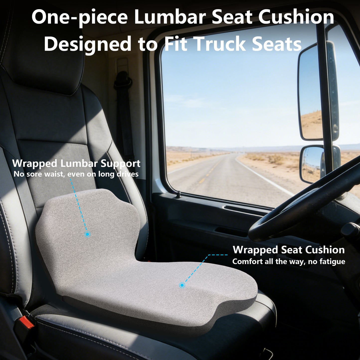 Memory Foam Truck Seat Cushion & Lumbar Support Set – Ergonomic U-Shape Tailbone Relief + L-Shape Back Cushion for Long-Haul Semi/Pickup Drivers Breathathable Cover Non-Slip Bottom