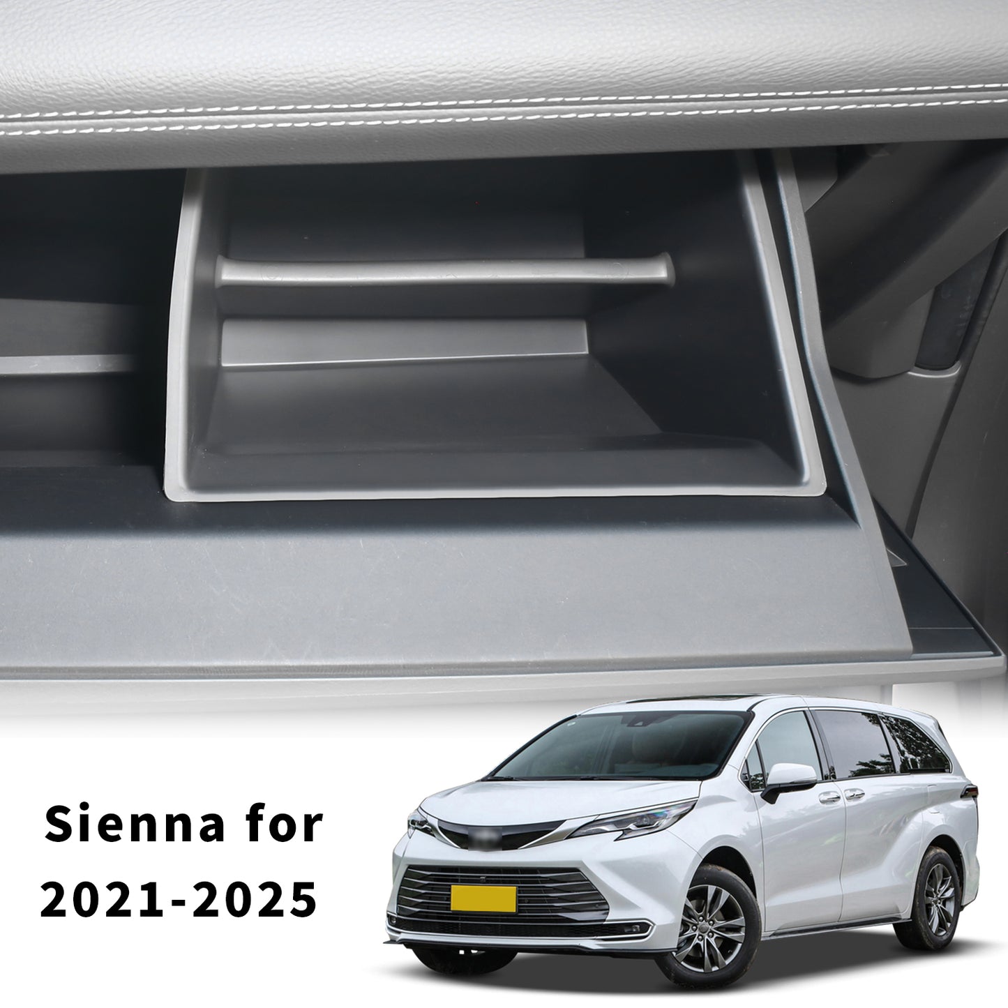 Glove Box Organizer for Toyota Sienna 2021-2026 Silicone Passenger Side Storage Box Increase Storage Space for Sienna Accessories Center Console(Gray)