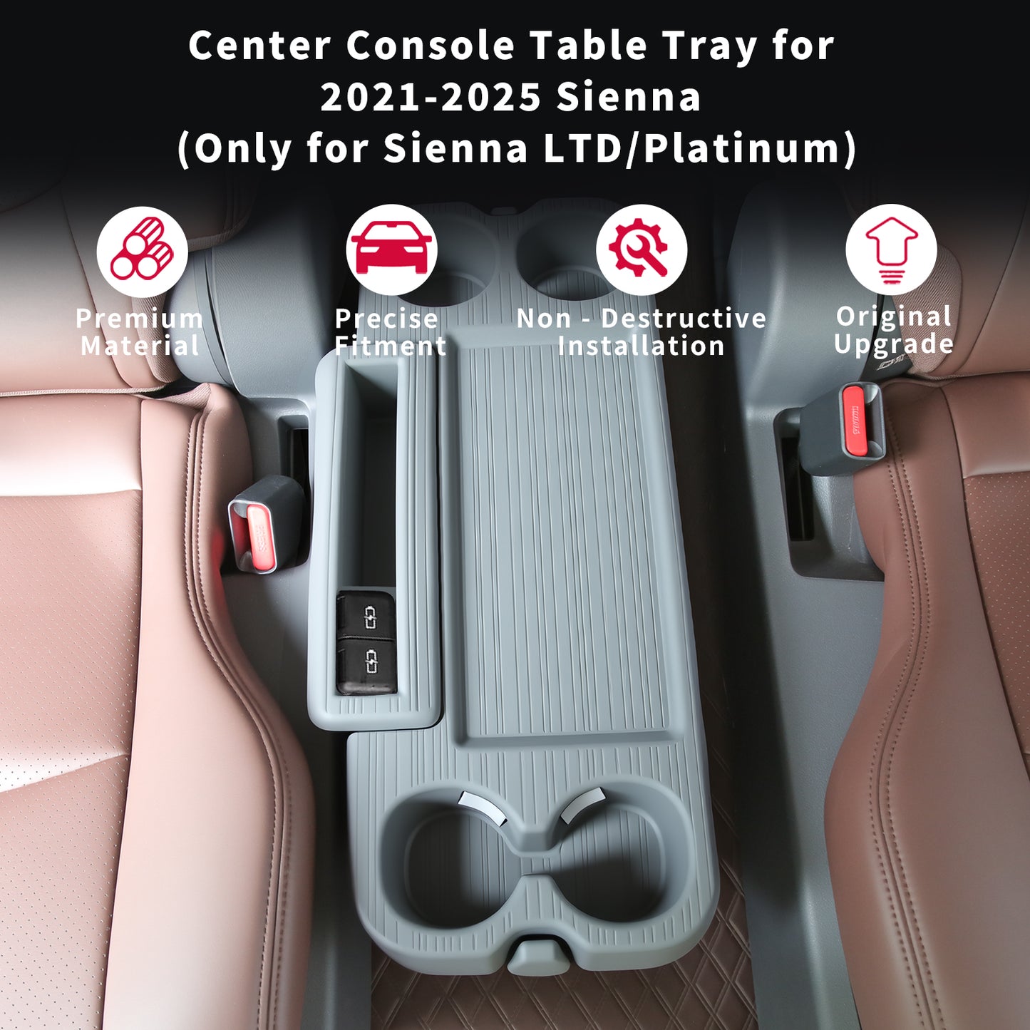 Center Console Table Tray for Sienna 2021 2022 2023 2024 2025,Second Row Seat Silicone Table Plate for Sienna Interior Accessories,Only for Sienna LTD/Platinum