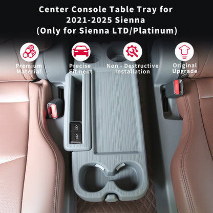 Center Console Table Tray for Sienna 2021 2022 2023 2024 2025,Second Row Seat Silicone Table Plate for Sienna Interior Accessories,Only for Sienna LTD/Platinum