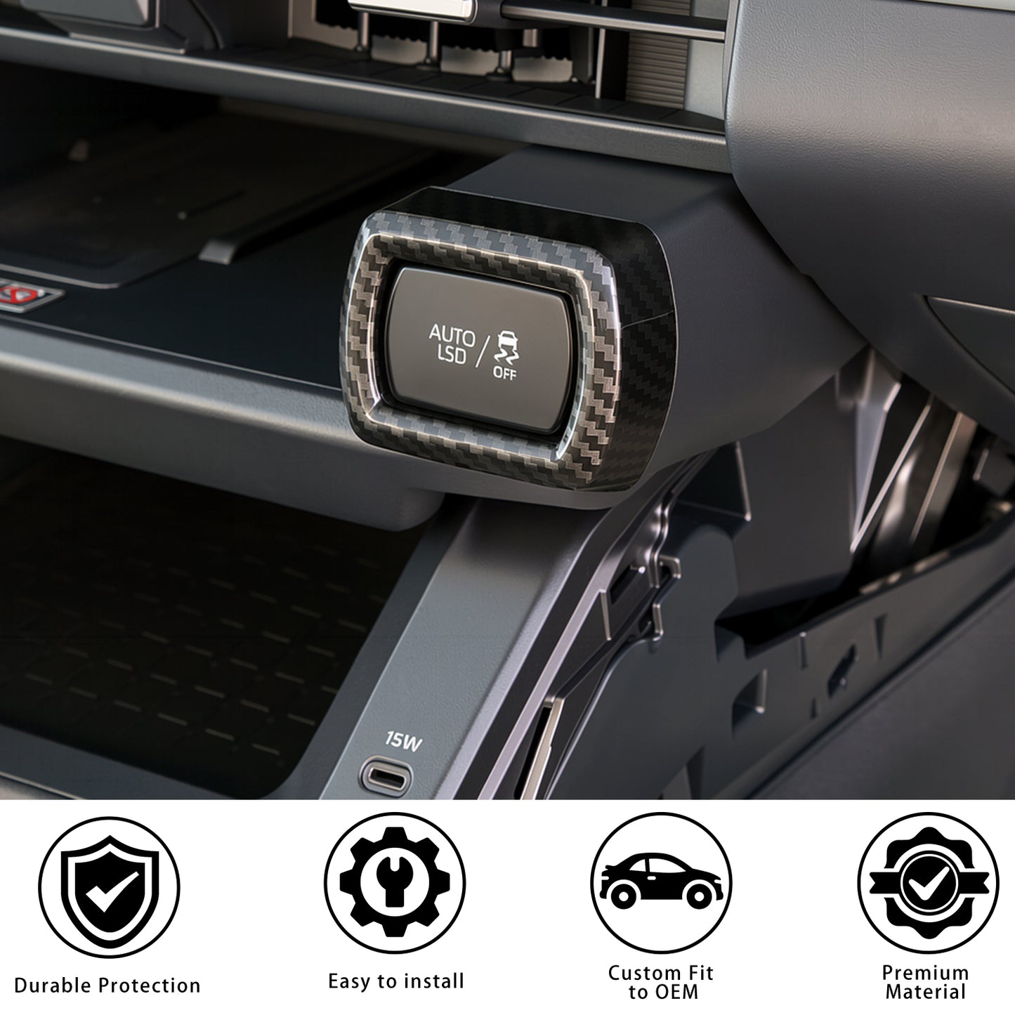 pour Toyota RAV4 2026 Accessoires Intérieur Console Centrale Climatiseur Bouton de Commutation Garniture Centrale Climatisation Couverture Décoration - Fibre de Carbone Brillante