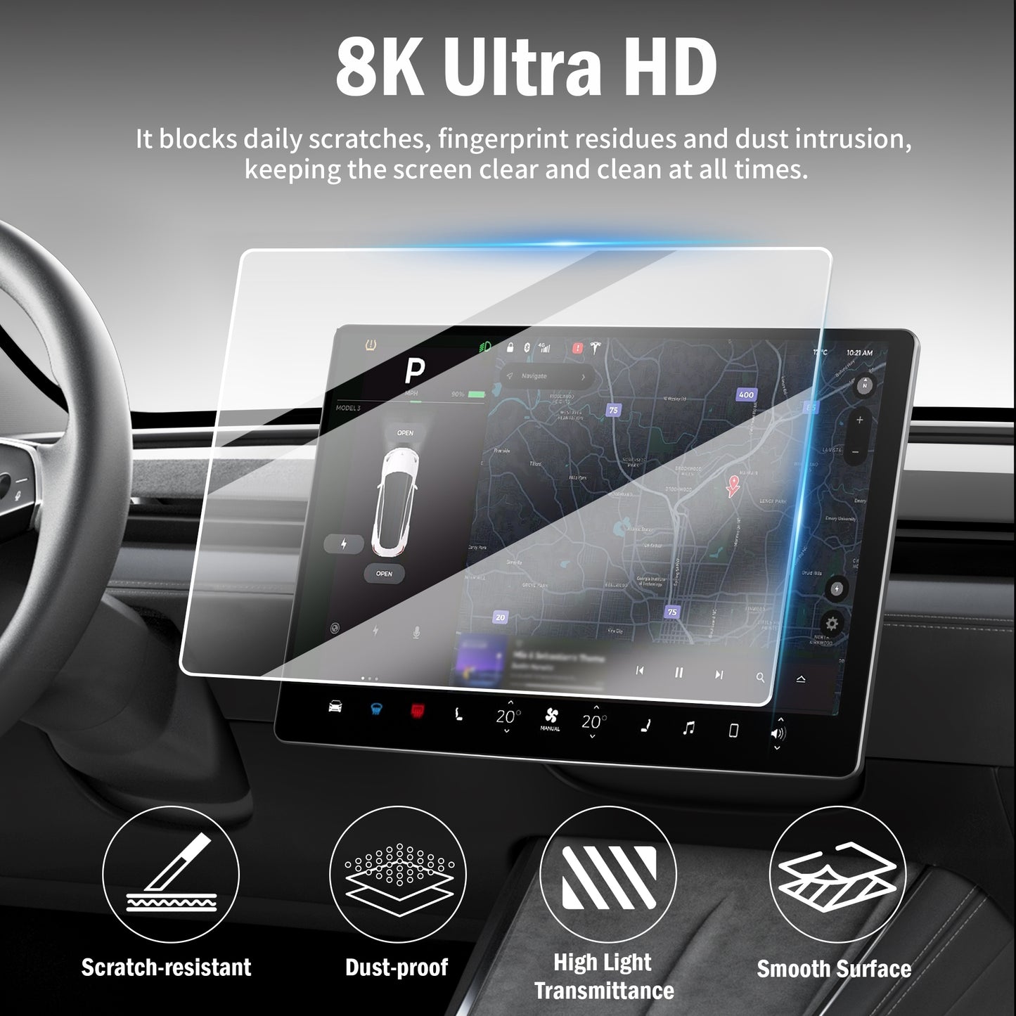 Matte Screen Protector Anti-glare, Anti-fingerprint for Model 3 (2024~2026)/Model Y Juniper Accessories