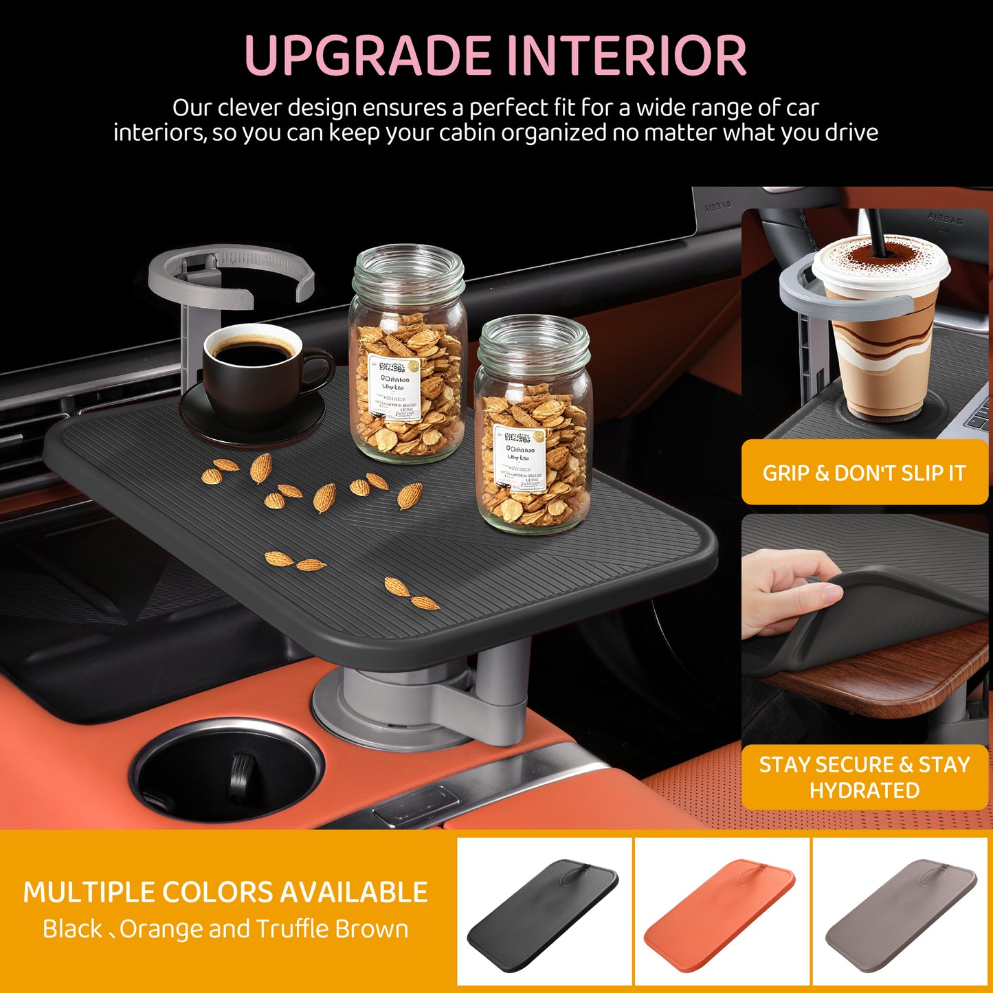 360° Rotating Wood Car Table Tray With Cup Holder Aluminum Mount Steering Wheel Laptop Desk for Most Vehicles