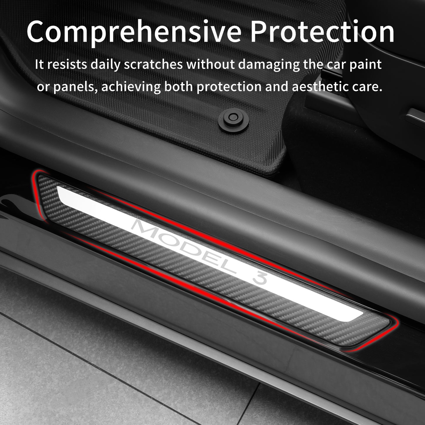 4PCS Door Sill Guards Kit ABS Carbon Fiber Aluminum Alloy Fits for Tesla Model Y/3 Anti-Kick Protection for Your Original Vehicle