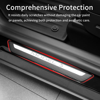 4PCS Door Sill Guards Kit ABS Carbon Fiber Aluminum Alloy Fits for Tesla Model Y/3 Anti-Kick Protection for Your Original Vehicle