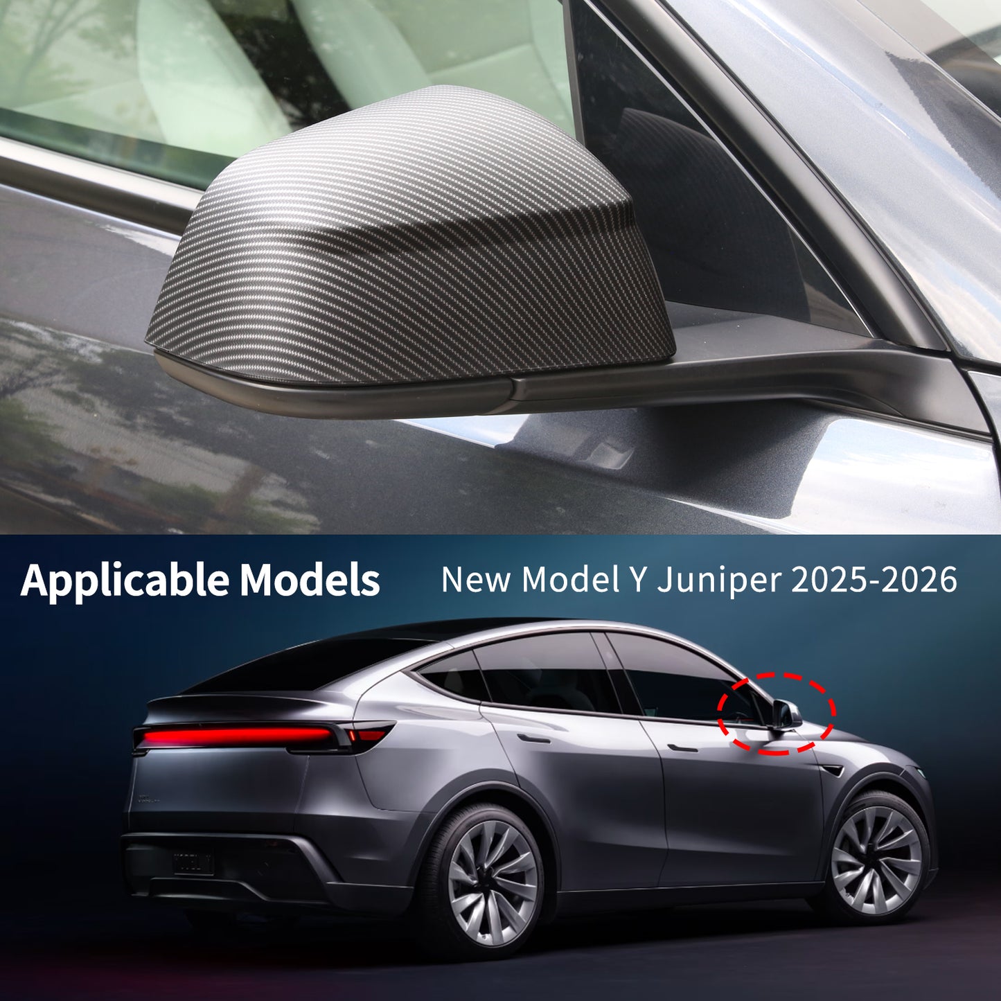 For Tesla Model Y Juniper 2025–2026 Side Mirror Protective Covers – Matte Carbon Fiber (2-Piece Set)