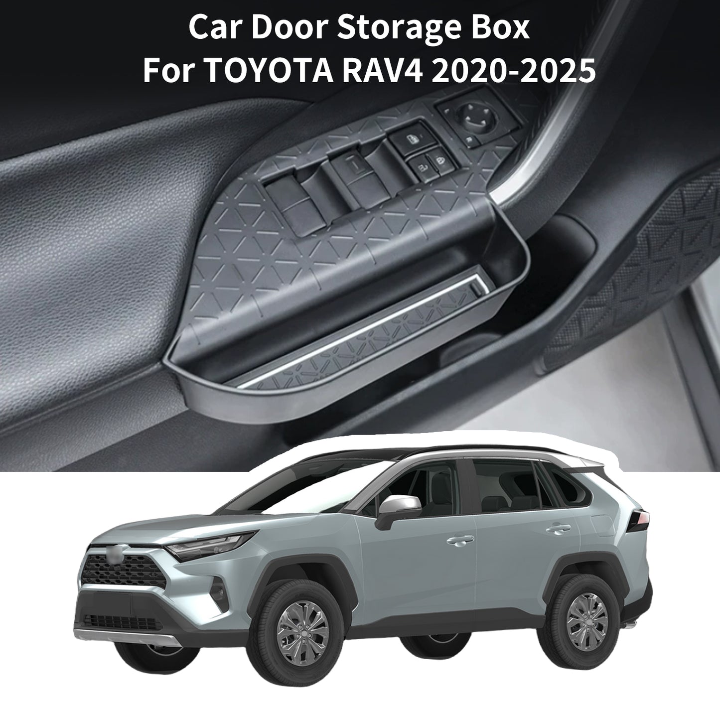 Door Side Storage Organizer Compatible with 2019-2025 RAV4 Accessories, Front & Rear 4PCS Door Handle Insert Organizer Tray, TPE Phone Pockets Fit for RAV-4 Accessories