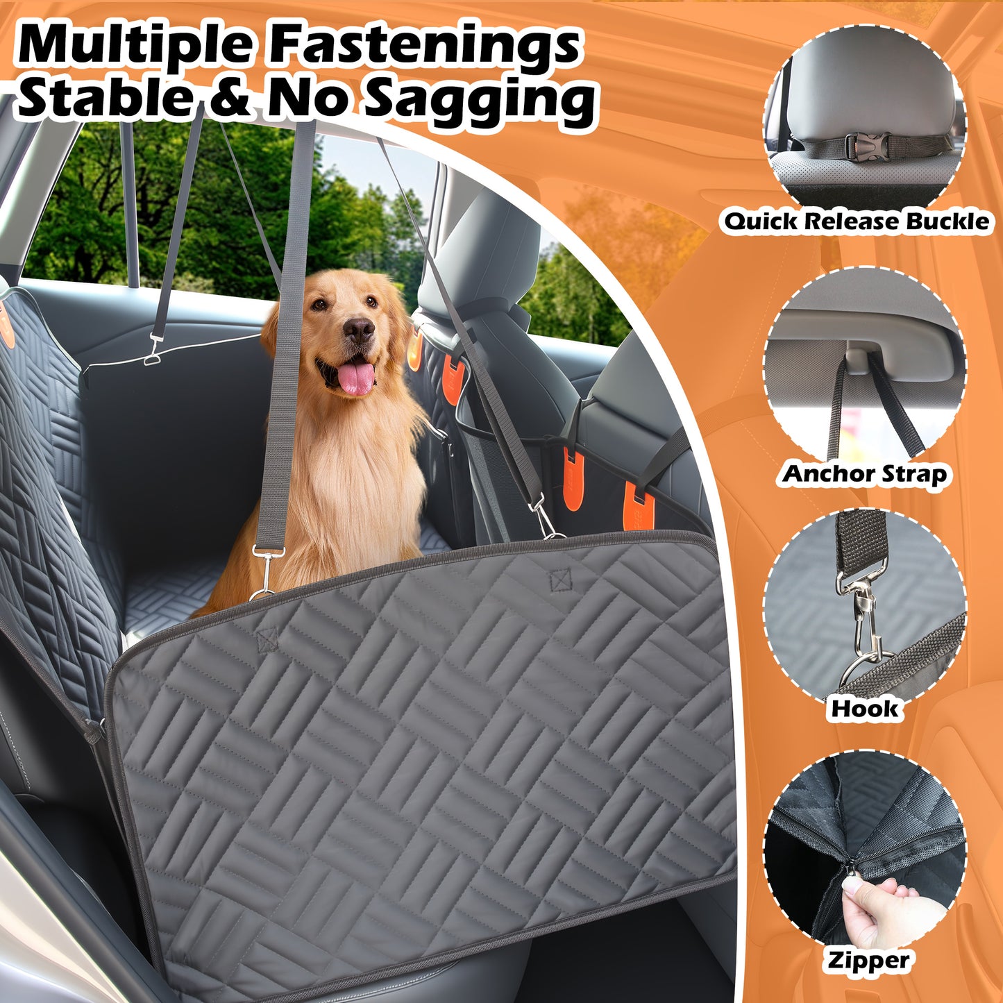 Funda para asiento de coche para perros, hamaca para asiento trasero resistente a desgarros, carga máxima de 195 kg, base rígida, extensor impermeable para mascotas con ventana