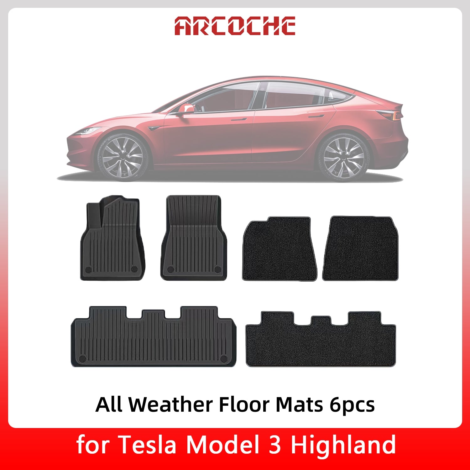 Allwetter-Boden matte 6 Stück für neue 2024 Tesls Modell 3 Highland –  Arcoche