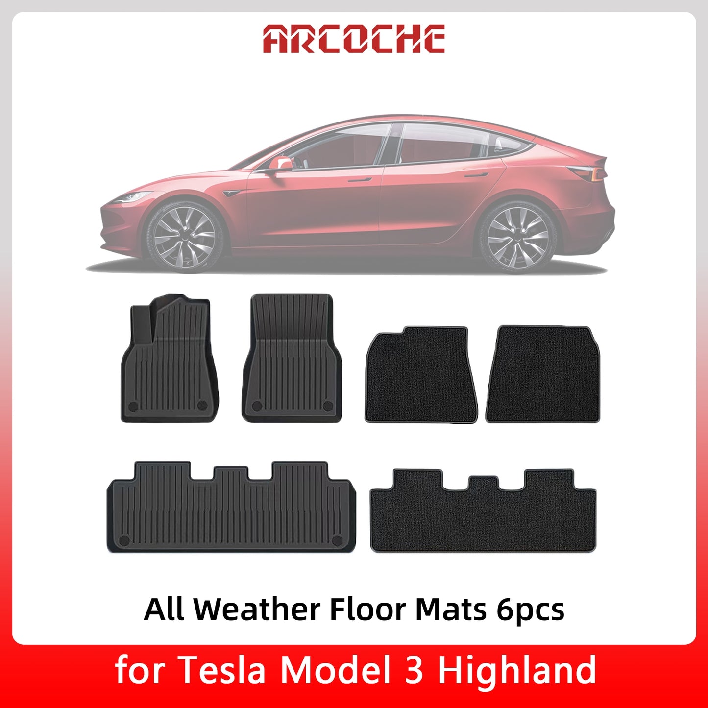 Tapete de piso para todas as condições meteorológicas 6pcs para o novo 2024 Tesls Model 3 Highland