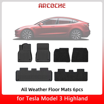 Tapis de sol toutes saisons 6 pièces pour nouveau Tesla modèle 3 Highland 2024