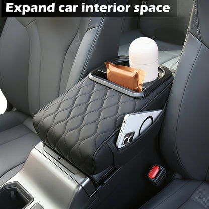 Upgraded Heightening Cup Holder Car Center Console Cover, Leather Car Armrest Cover Cushion with 2 Storage Bags,Car Armrest Storage Box Interior Accessories for Most Vehicles