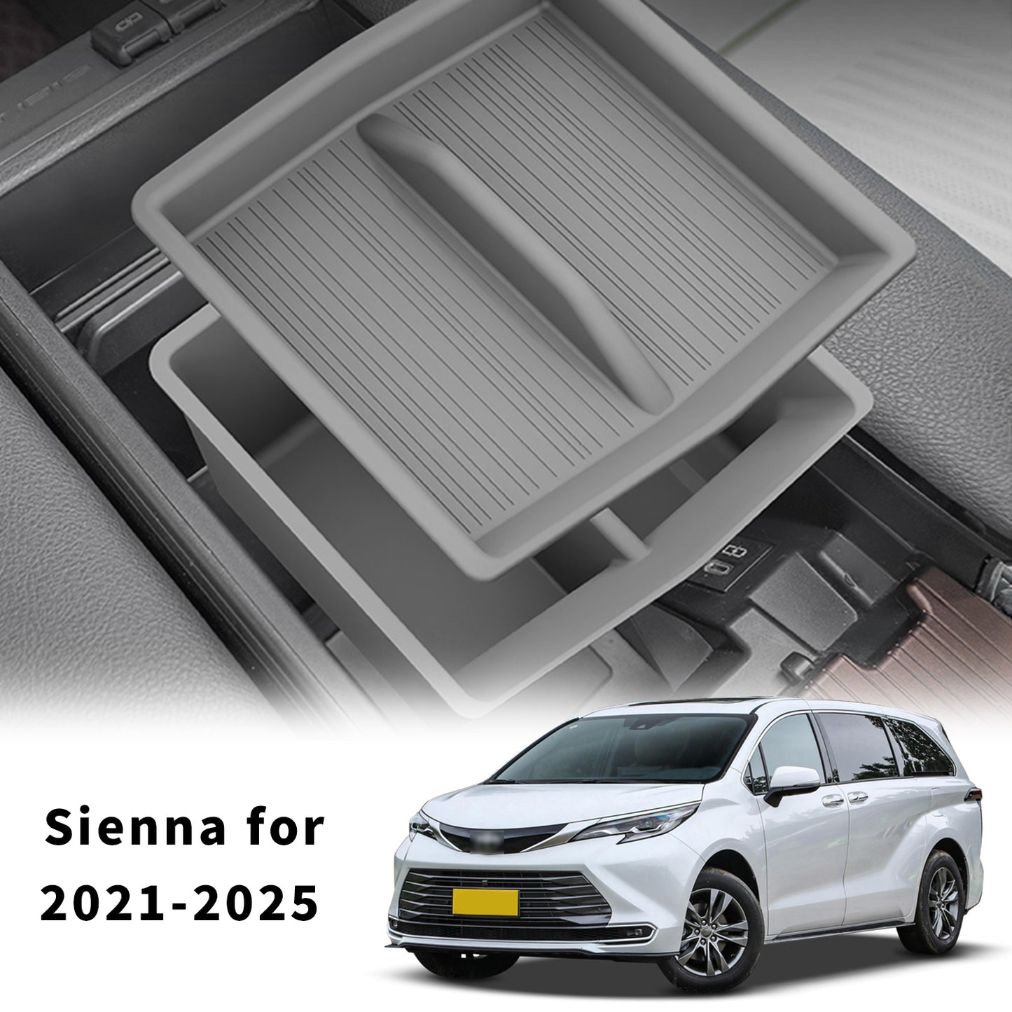 Center Console Organizer for Toyota Sienna 2021-2026 Armrest Box Secondary Tray Storage Silicone Armrest Box Insert Organizer (Gray)
