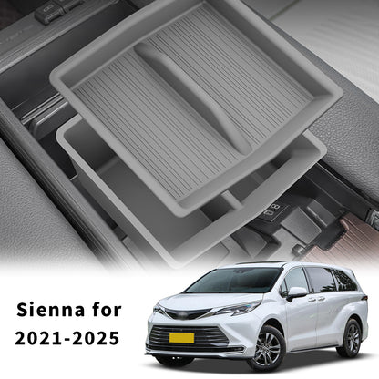 Center Console Organizer for Toyota Sienna 2021-2026 Armrest Box Secondary Tray Storage Silicone Armrest Box Insert Organizer (Gray)