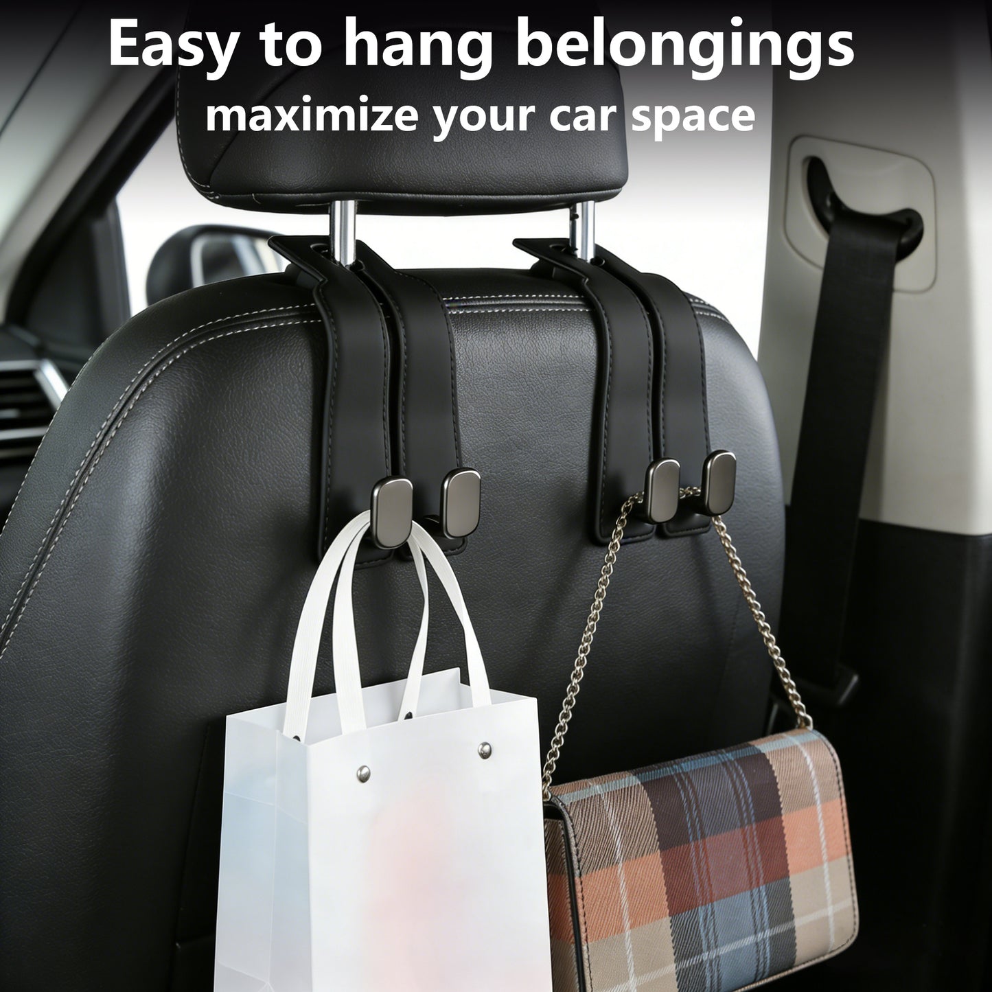 Purse Hook for Car -Universal Premium materials silicone and Aluminum-Magnesium Alloy Double Car Seat Back Storage Hook for Purses, Handbags, Bags (2 Pack) Black