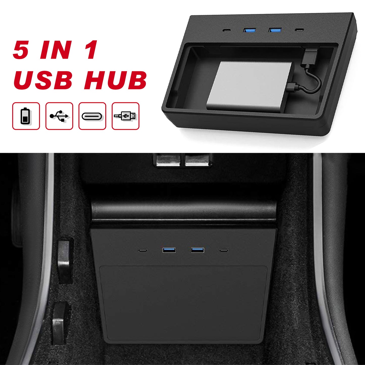 Puertos USB Hub 5 en 1 diseñados a medida para el modelo 3 (NO para el modelo Y)
