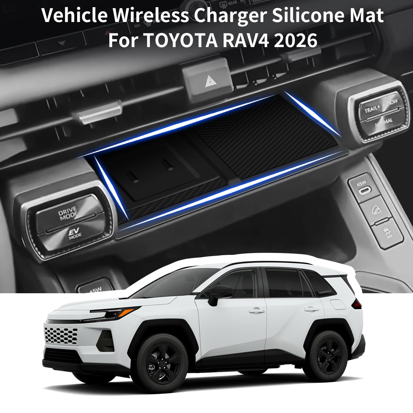 Wireless Charging Protective Mat for Toyota RAV4 2026 Accessories, Center Console Wireless Charger Mat Phone Charge Area Silicone Mat Silicone Pad for Toyota RAV4 2026