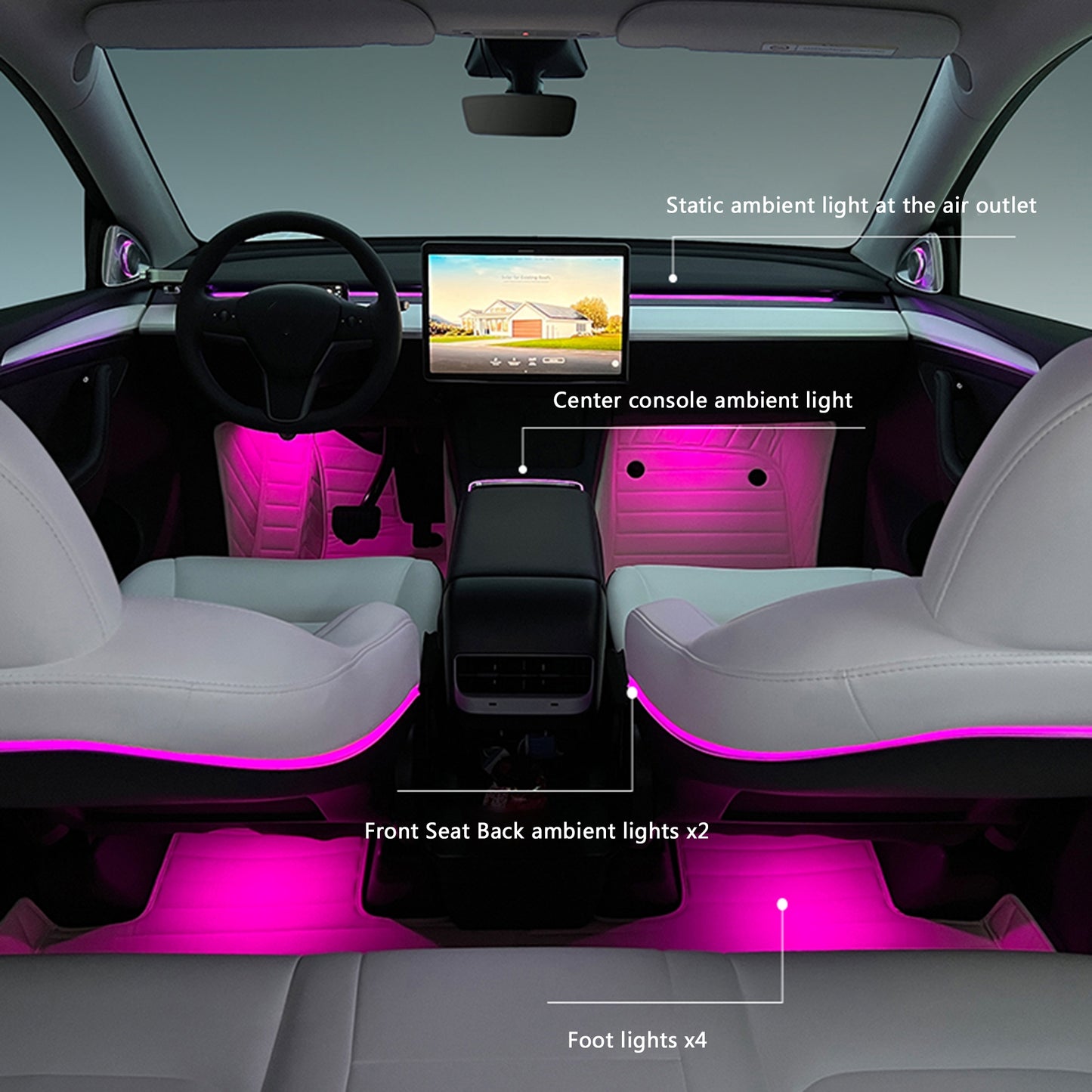 Éclairage intérieur ambiant de voiture au néon RGB LED Strip Lights APP Control avec plusieurs modes de scène pour le modèle 3 / Y