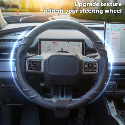 Leather Steering Wheel Cover – 14.5-15 in Universal Black, Perforated Breathable Grip, Anti-Slip Sport Ridge Pattern, Odor-Free Car Interior Upgrade for Cars Trucks SUVs