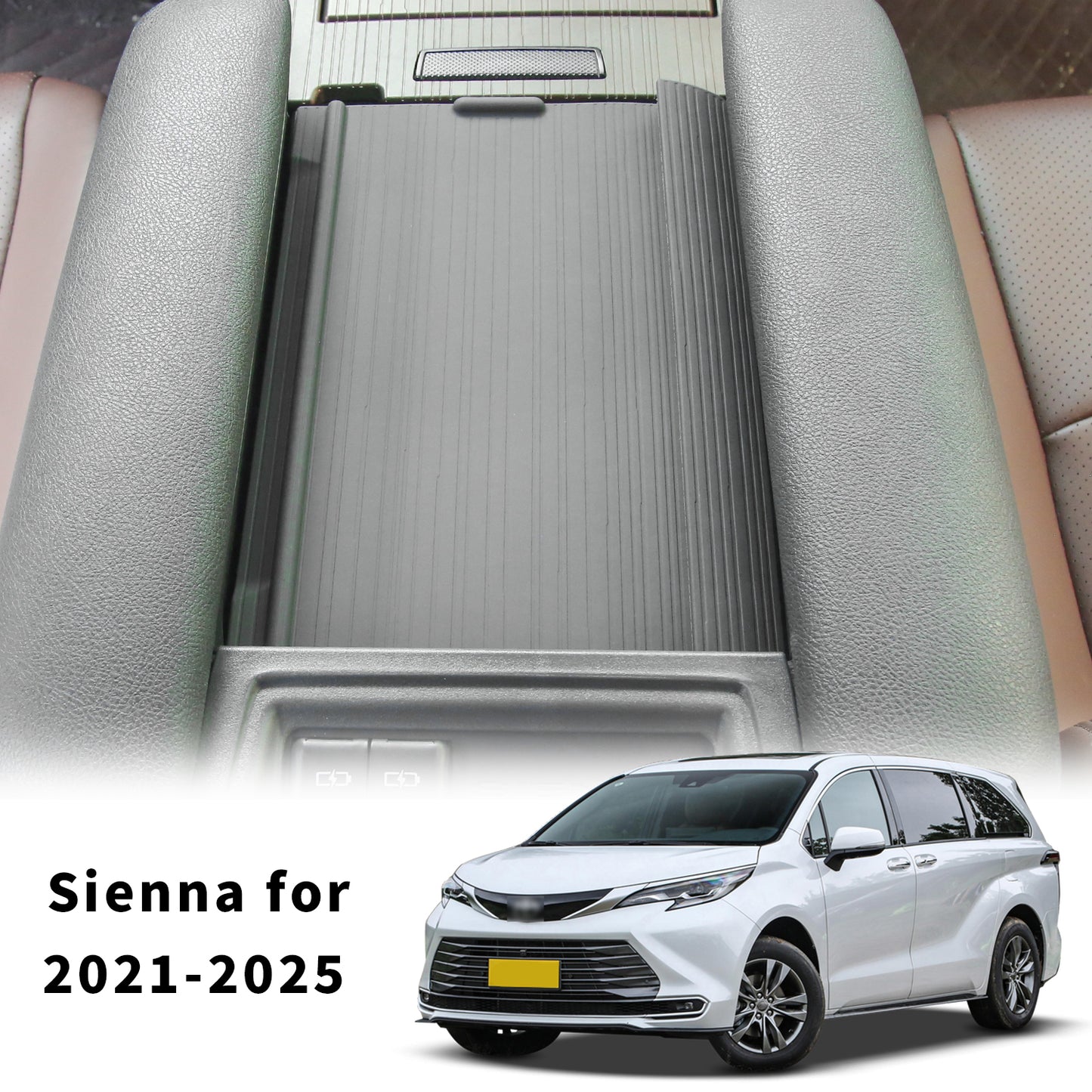 Center Console Armrest Cover for Toyota Sienna 2021-2026 Silicone Armrest Anti-Slip Storage Pad Compatible with LE/XLE/XSE/Woodland Edition/Limited/Platinum(Gray)