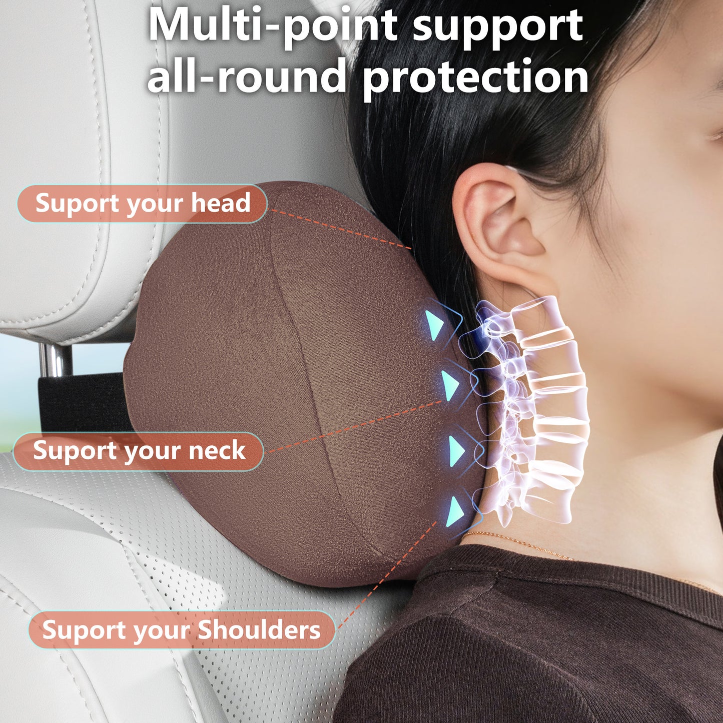 Car Neck Pillow Ergonomic Design Memory Foam Softness Car Headrest Pillow for Neck Support Cushion for Driving, Universal Fit Head Rest Travel Pillow, Fits All Vehicles