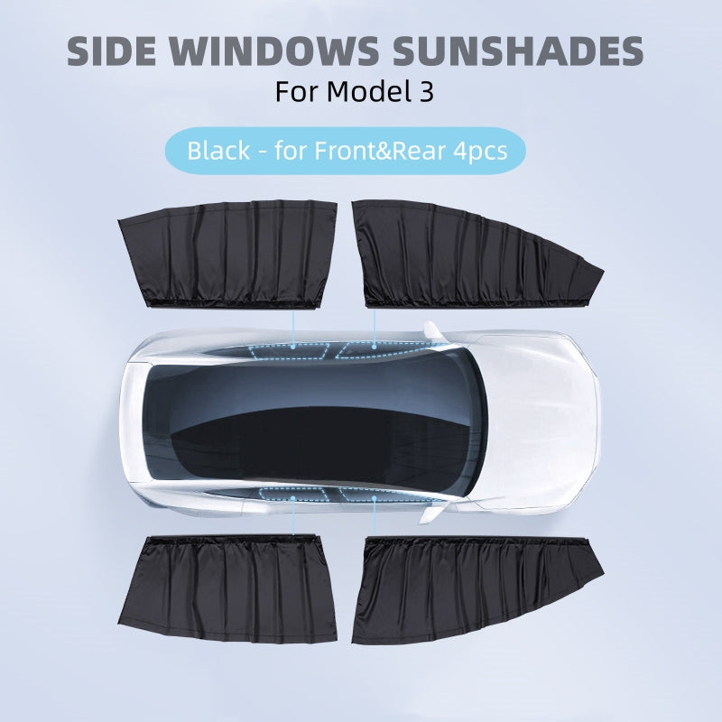 Einziehbare Sonnenblenden für Seitenfenster mit Gleitschiene, passend für Tesla Model 3 und Model Y
