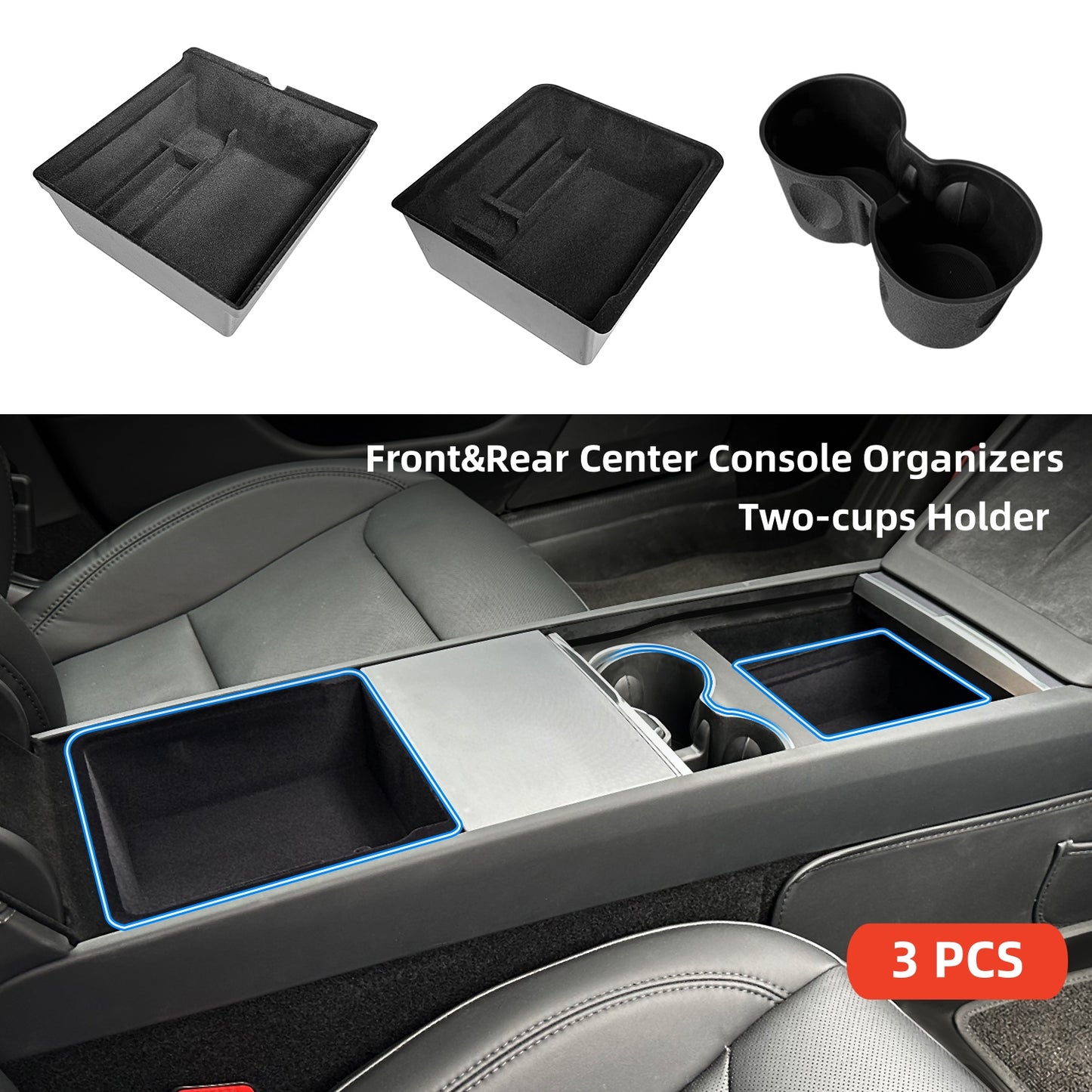 Center Console Organizer Tray Flocked Car Accessories Set for