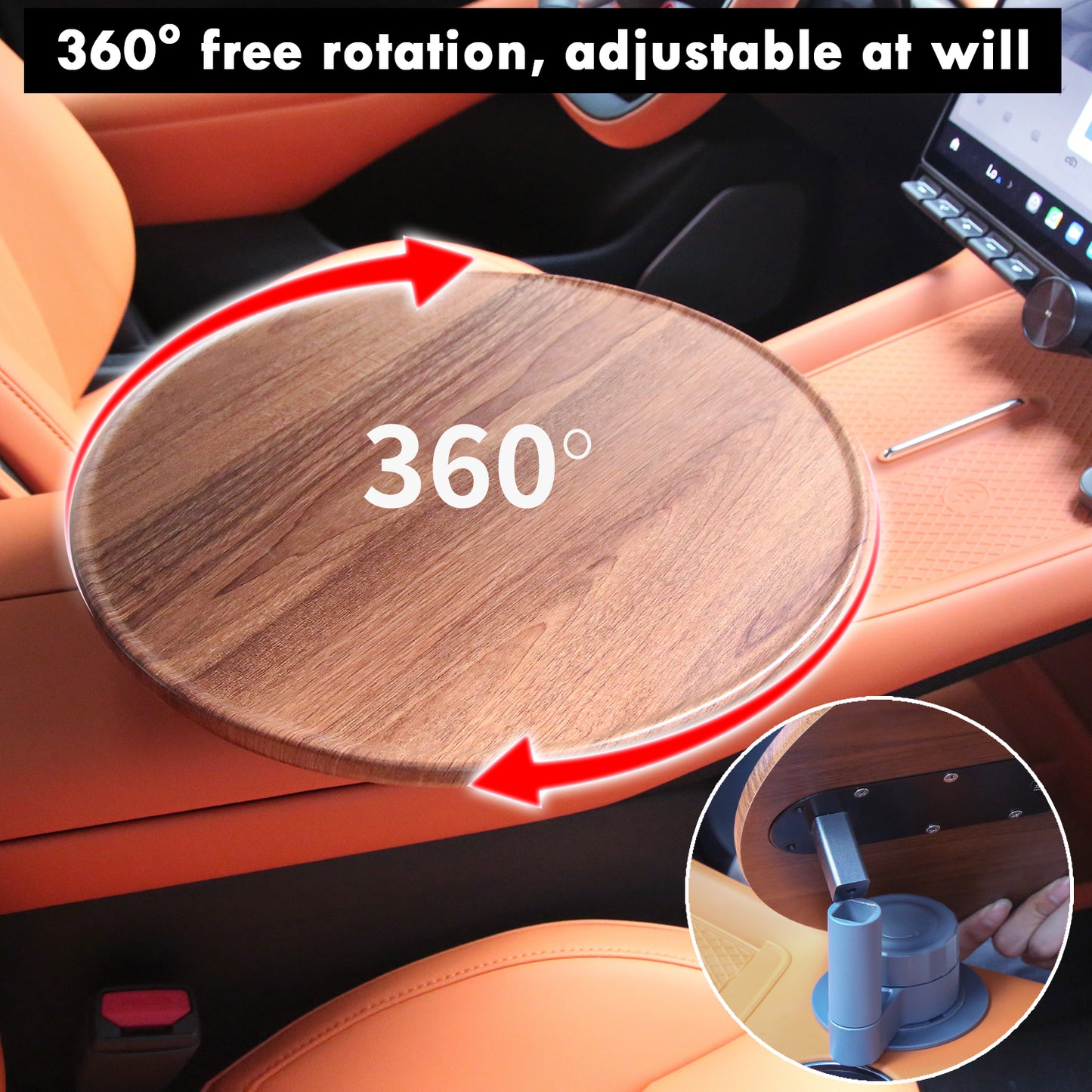 360° Rotating Wood Car Table Tray With Cup Holder Aluminum Mount Steering Wheel Laptop Desk for Most Vehicles