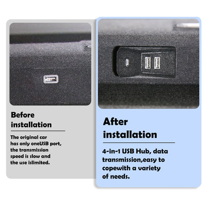 USB Hub for Tesla Glove Box – 4-Port Docking Station Model 3 Highland 2024 2025 Cybertruck, Model Y Juniper 2025 2026 Seamlessly Transfer dashcam footage, Flash-Drive Data, Games and Music