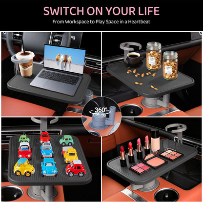 360° Rotating Wood Car Table Tray With Cup Holder Aluminum Mount Steering Wheel Laptop Desk for Most Vehicles